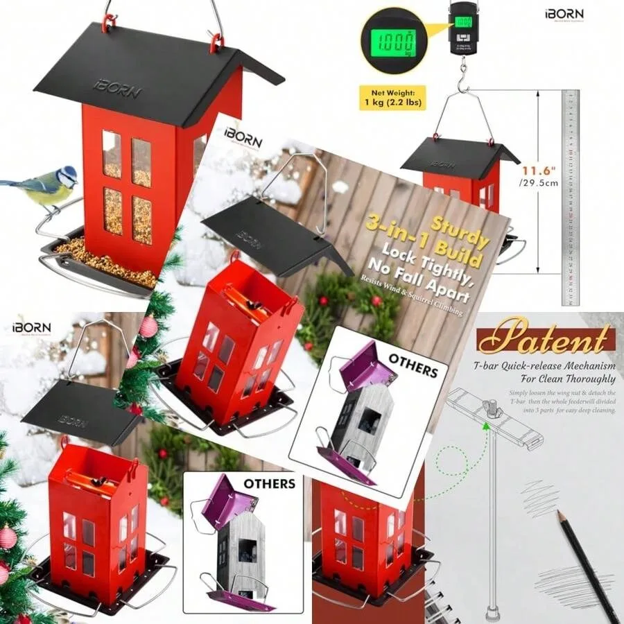 【New style】Bird Feeder House Metal Bird Feeders For Outdoors Hanging Double-Sided Metal Hanger And Weatherproof Easy To Clean A