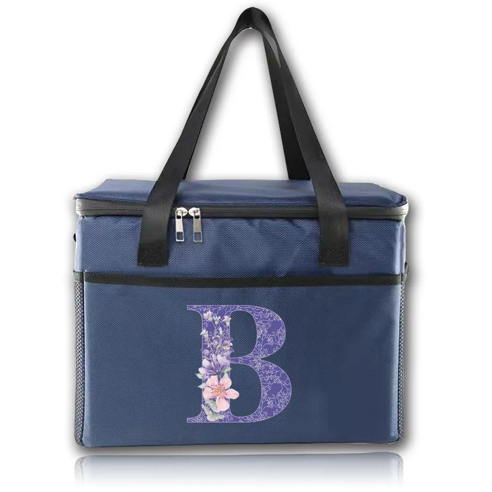 New Lunch Bag Food Tote Waterproof Box Thermal Insulated Bags  Outdoor Travel Camping Organizer Case Purple Flower Series