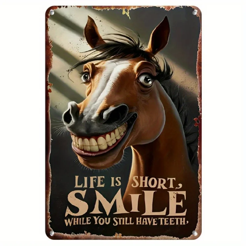 علامة معدنية مضحكة على الطراز القديم - "الحياة قصيرة، استمتع بالضحك إلى الأكمل" - ديكورات متينة للتعليق على الحائط #1