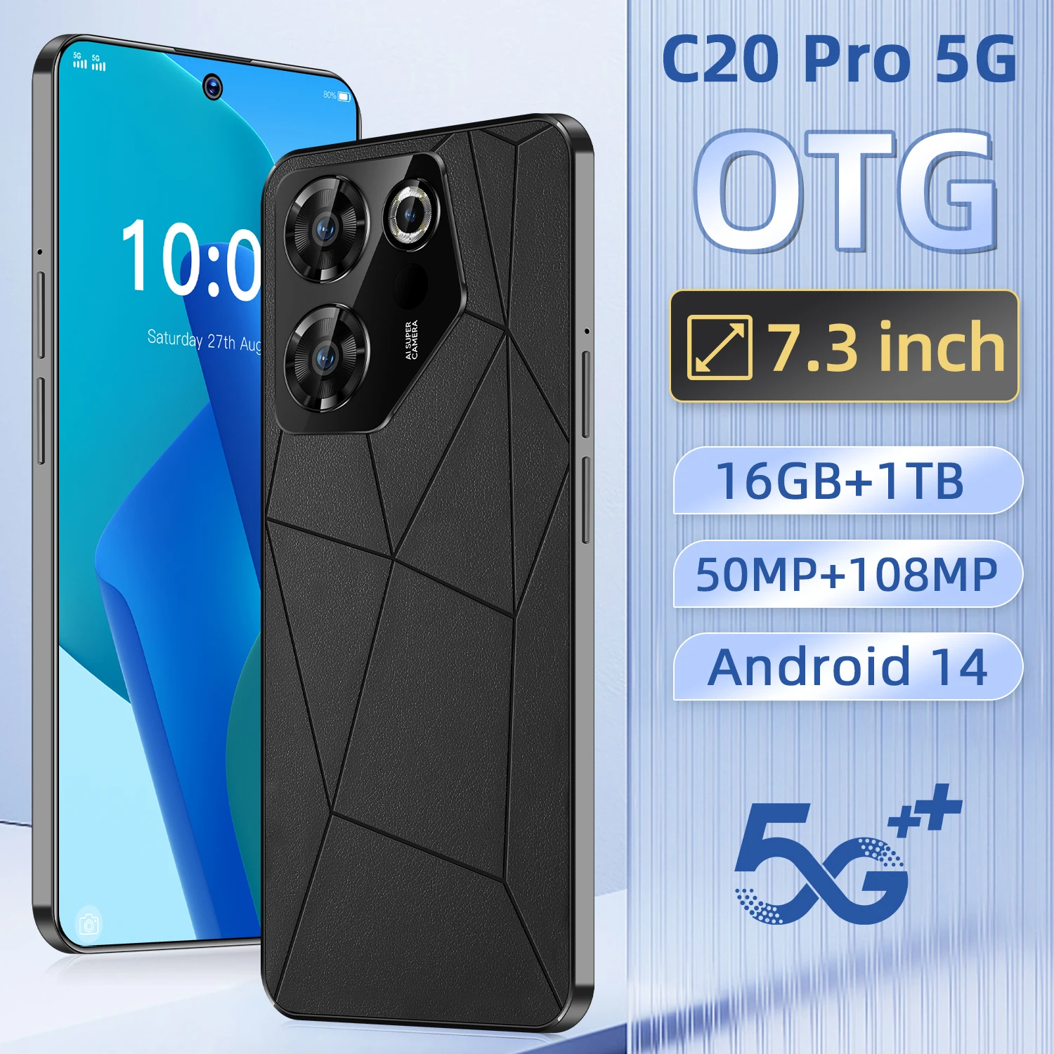 

Global Version C20 Pro Smartphone 5G 7.3 Inch Dimensity 9200+ 50+108MP Camera 7800Mah Battery Android Phone Unlocked Celulares