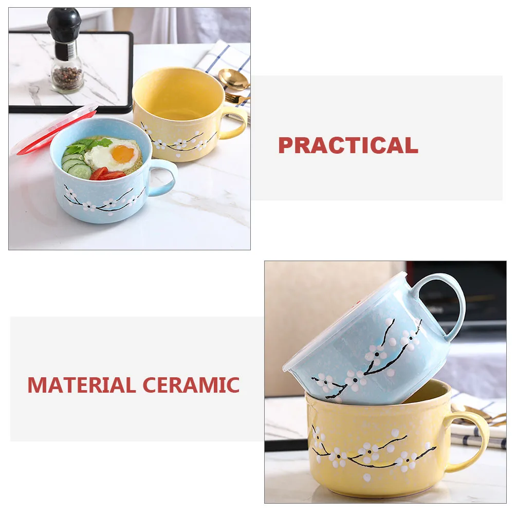 

Ceramic Ramen Bowl Handle Design Household Lunch Accessory Noodle Salad Fruit Bowl Microwave Oven Dishwasher Safe