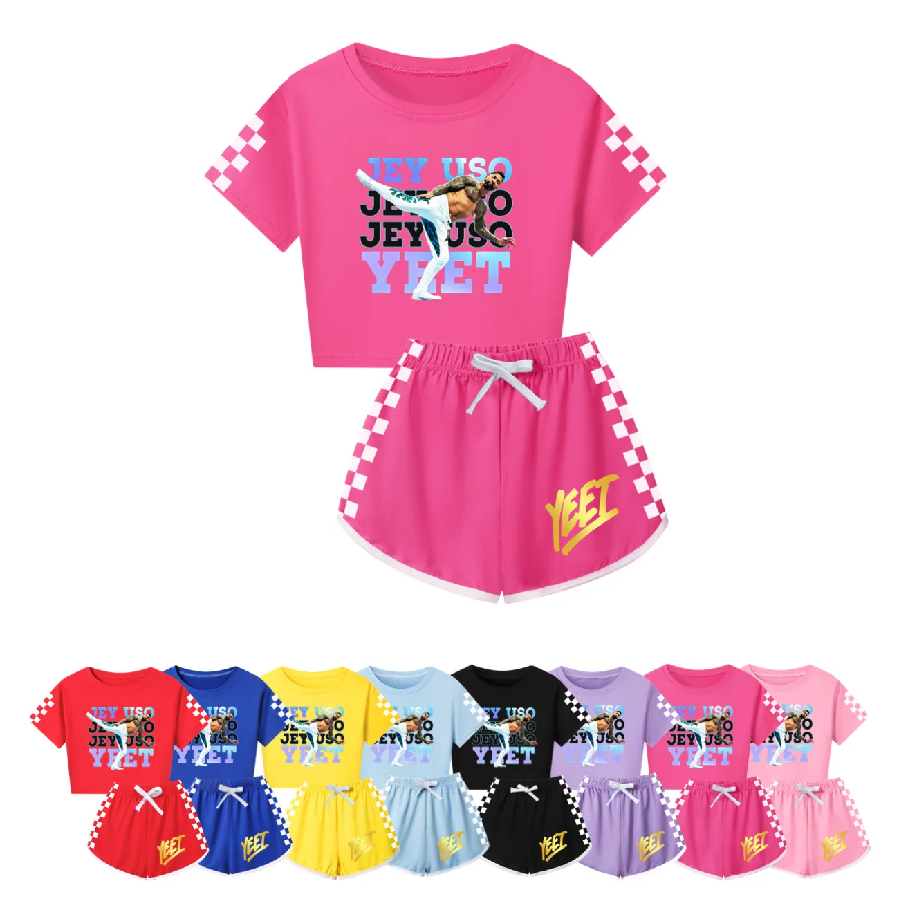 2026 Jey Uso Yeet Pyjamas Kids Summer Pajama Sets Baby Girls Short Sleeve Tops Shorts 2pcs Sets Children Loose Casual Sleepwear