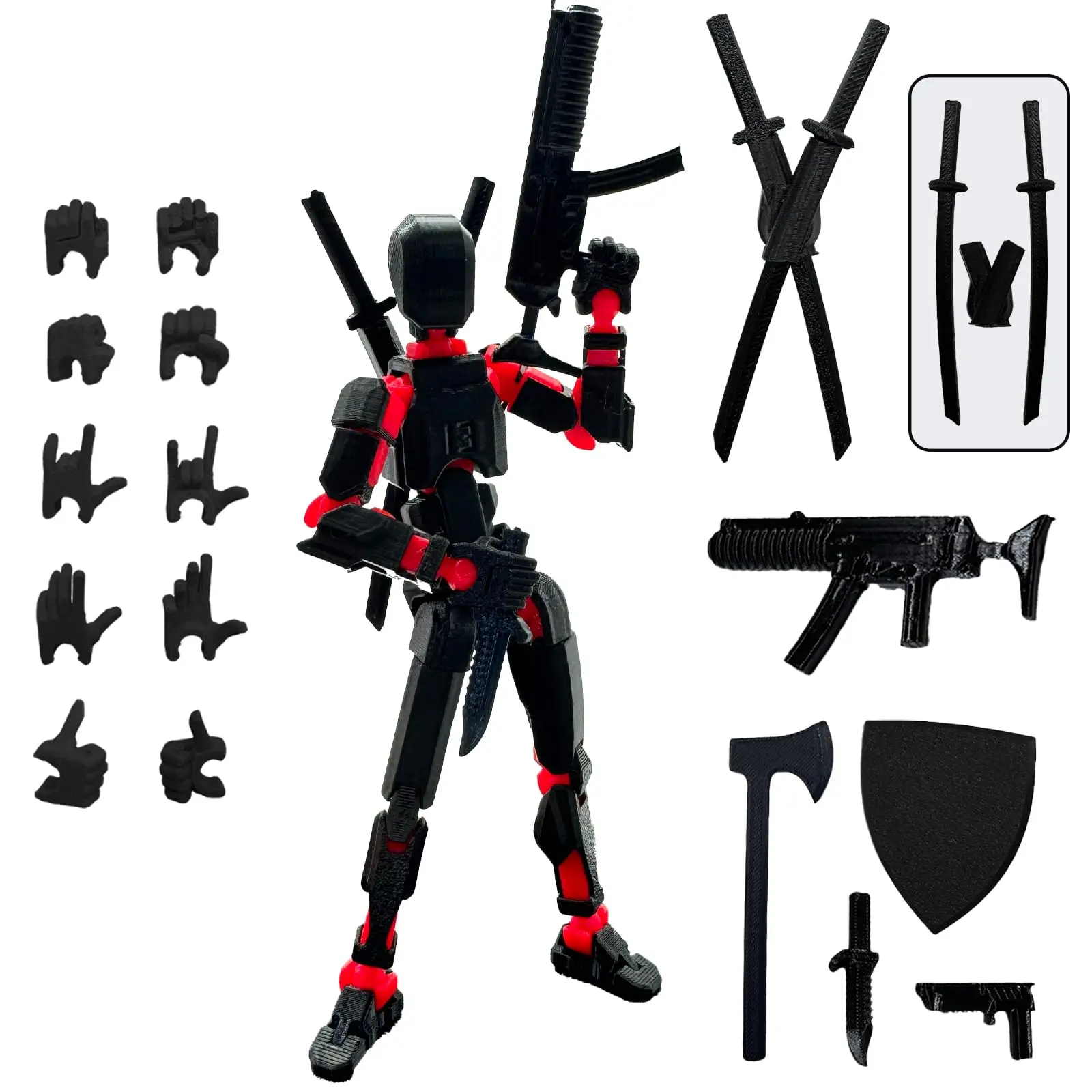 (Assembly Completed) 3D Printed Figure 5.54-inch Dummy13 with Weapon Expansion Set, Full Body Mechanical Movable Toy