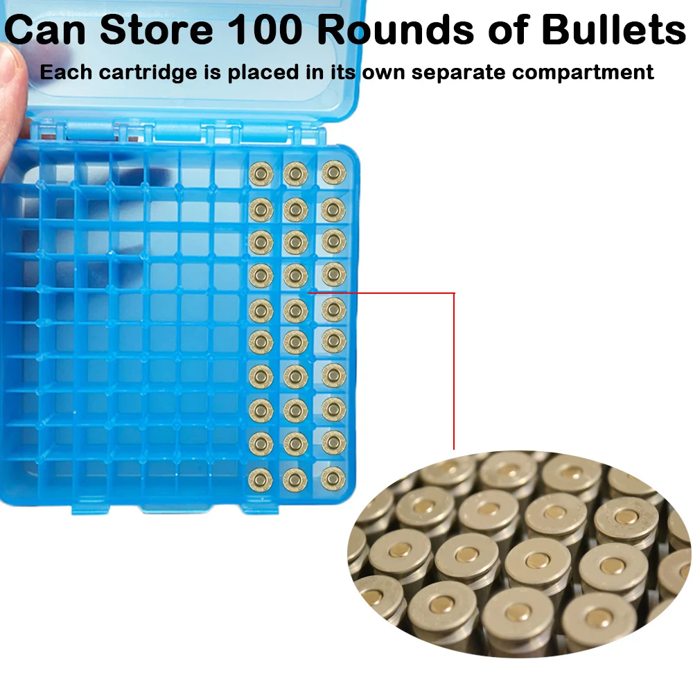 100 Rounds Tactical Bullet Box Pistol Ammo Case for .38 Spec/.38 Super/.38 SW/.32 HR/.357 Caliber Ammo Hunting Gun Accessories