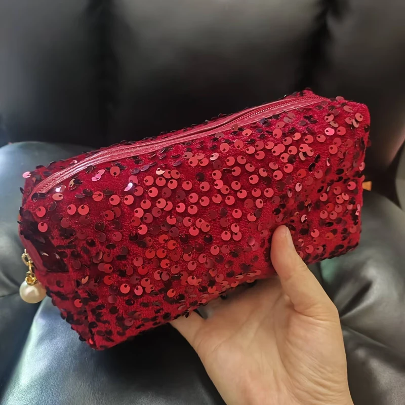 Fashion Shiny Sequin Cosmetic Bag Large Capacity Portable Makeup Bag Travel Zipper Pouch Women Toiletry Organizer Handbag