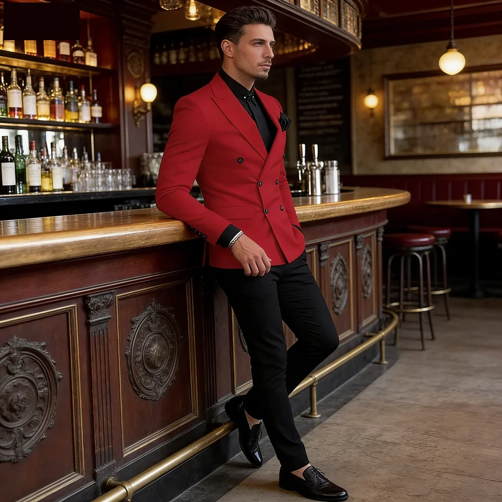 

High-Quality Slim Fit Men's Suit Set with Notched Lapel Blazer And Pants 2-Piece Wedding Guest Formal Business Attire