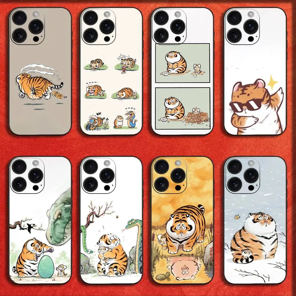 

Phone Case For iPhone 16,15,14,13,12,11,Pro,XS,Max,XR,Plus,E,Mini Black Cartoon Dragon Tiger Funny Fashion Cover