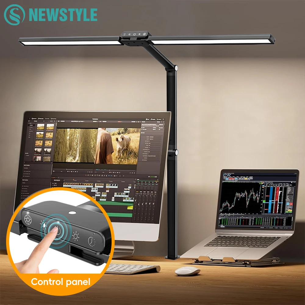 

24W Dual-Head LED Eye-Caring Clip-On Desk Lamp 1800LM 108 LED Touch Remote Control 5 Color 5 Brightnes for Home Office Computer