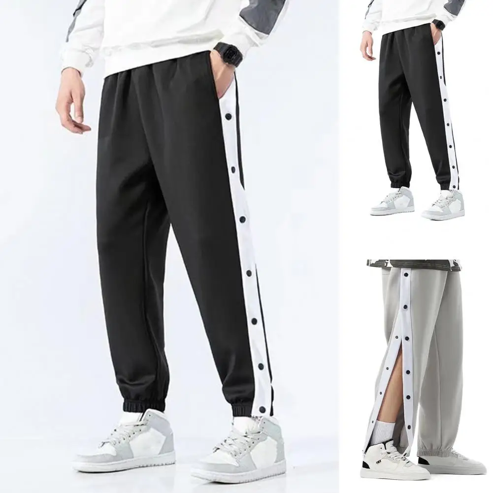 Men Basketball Pants Side Striped Button Easy To Wear Mens Casual Pant Loose Sweatpants