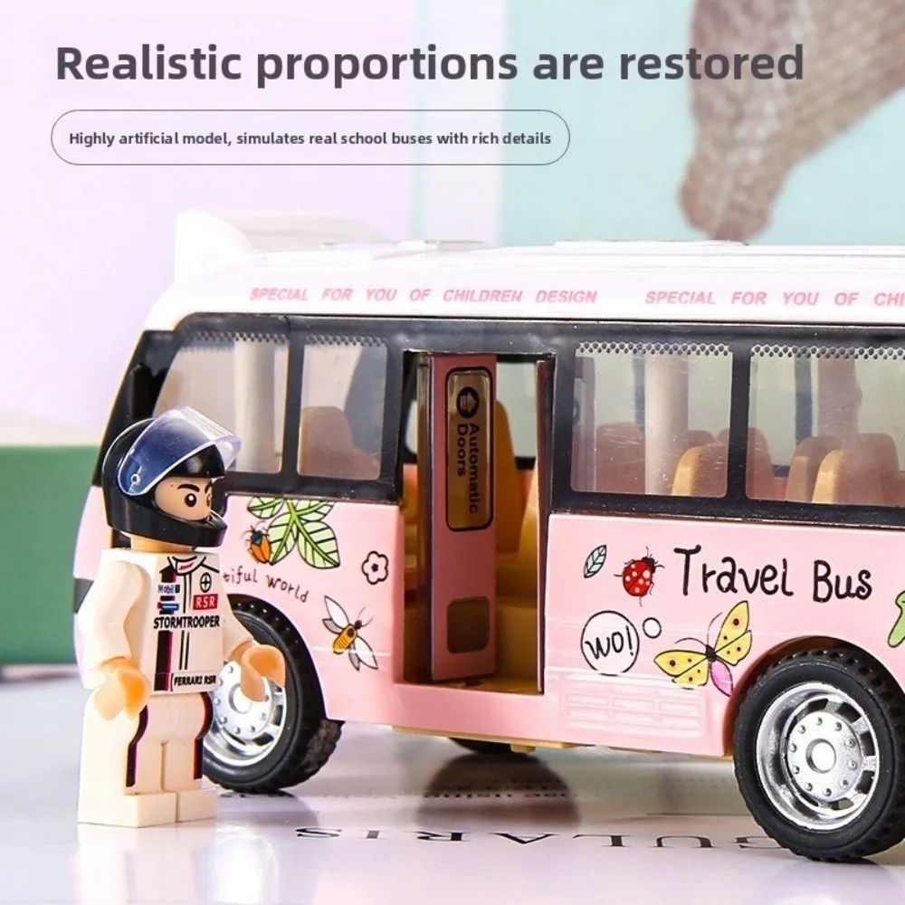 سيارات حافلة مدرسية تفاعلية بأبواب قابلة للفتح، نموذج حافلة مدرسية بلاستيكية مع أضواء وأصوات، سيارة لعب قابلة للسحب للخلف #1