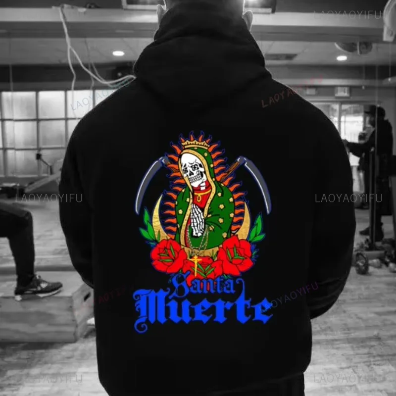 Nueva Sudadera con capucha de La Santa Muerte, sudadera con patrón, ropa deportiva de calavera a la moda, jersey divertido para mujeres y hombres, Sudadera con capucha esencial para Otoño e Invierno