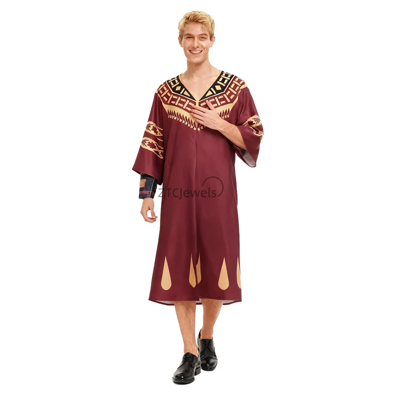 2026 Neues Halloween Cosplay Kostüm Rotes Bedrucktes Gewand Herren Loses Kleid Bühnenkostüm für Männer