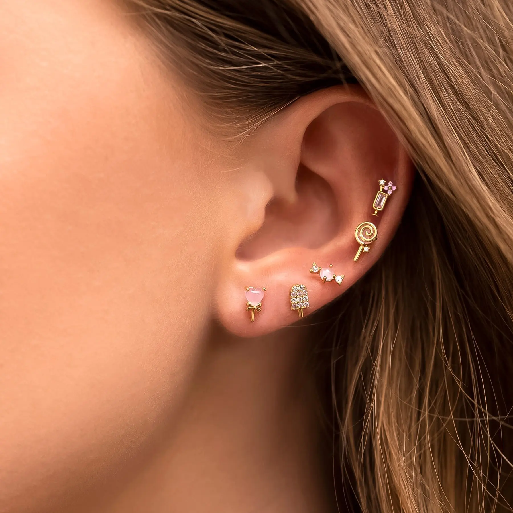 New ins Cute Lollipop Ice Cream Colorful Zircon Earrings For Women Girl Fashion Wholesale Jewelry Gift