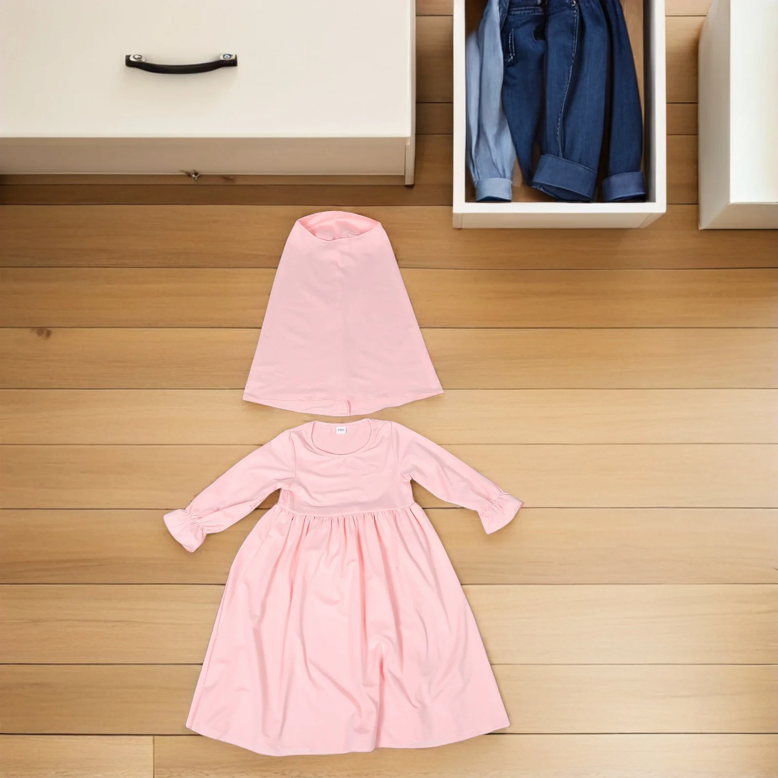 

1Set Baby Girls Muslim Dress Long Sleeve Abaya Hijab Elegant Comfortable for Newborn Infant Toddler 100cm Special Occasions