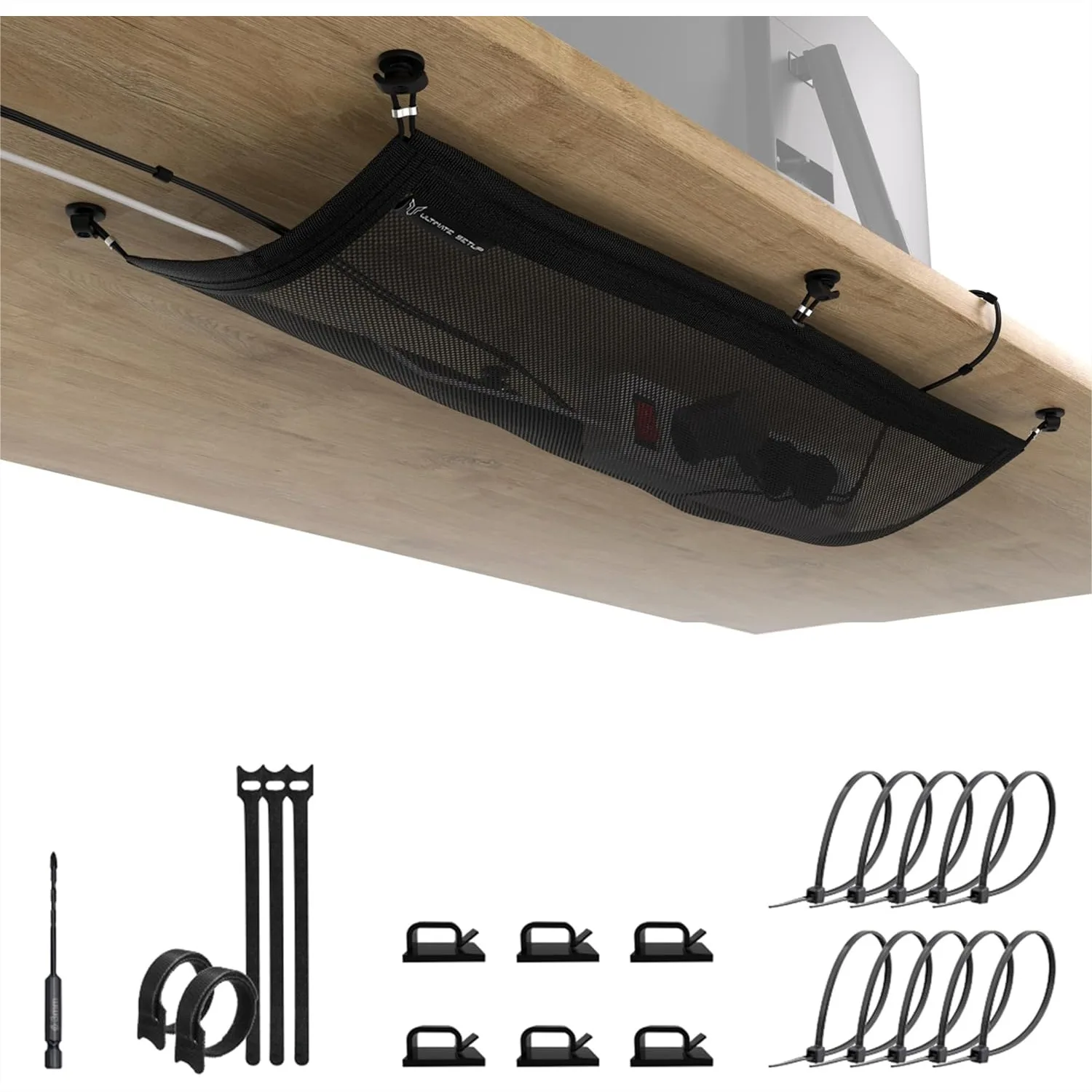 

Under Desk Cable Management Net - Cord Organizer Tray for Home Office & Gaming Setup, Flexible Wire Management with Installation