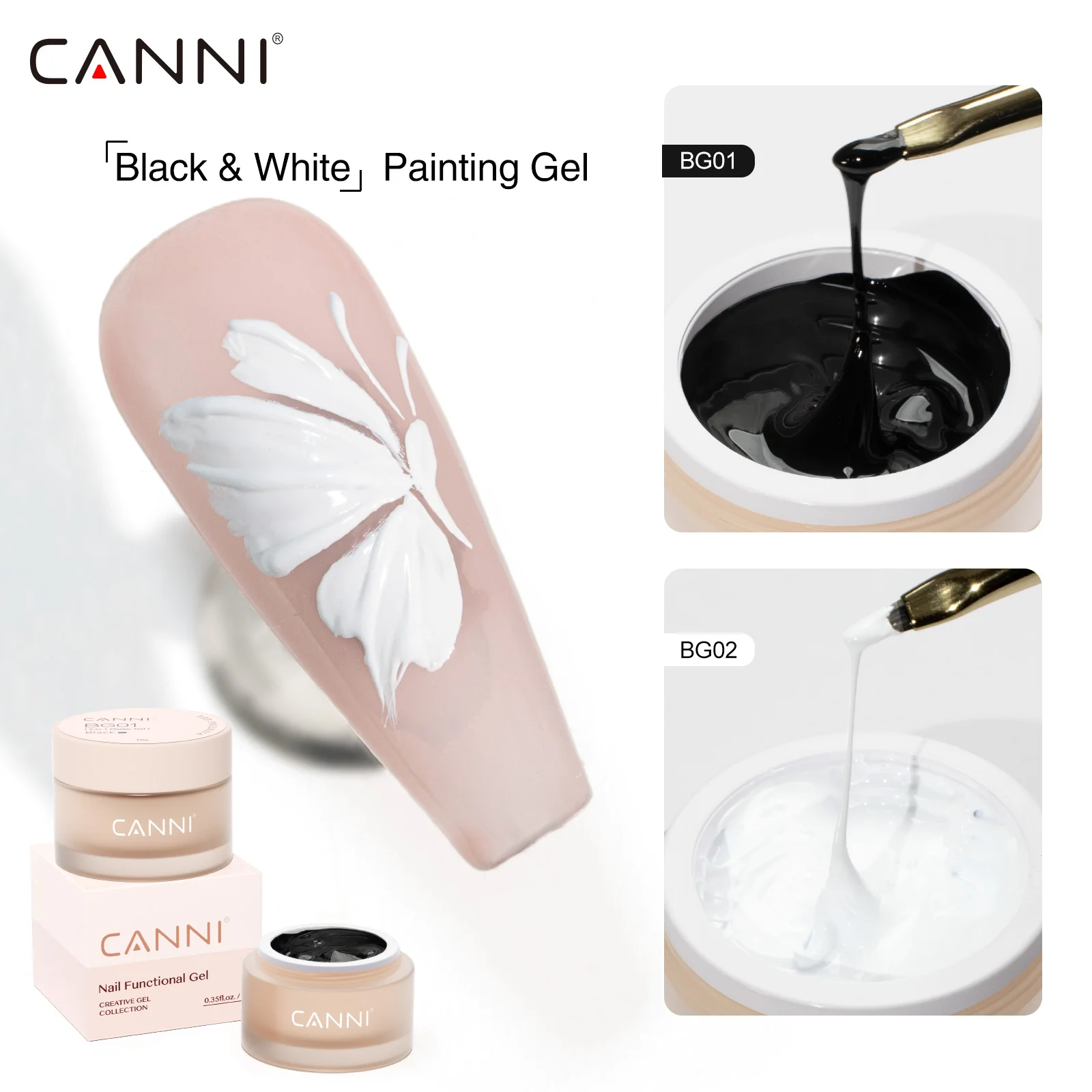 CANNI 10g No-Wipe 5-in-1 Plaster Gel HEMA TPO FREI Nail Art Funktionsgel Weiß Schwarz Nagellack Reliefmuster DIY Maniküre – Detail 3