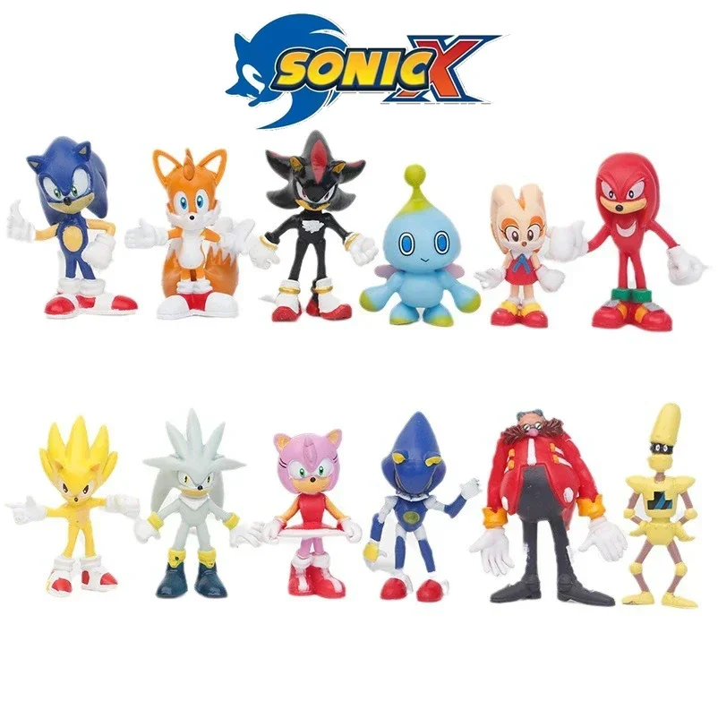 Juego de 12 Figuras de Personajes de Sonic, Lindos Mini Juguetes de Peluche de Sonic, Shadow y Tails, Muñecos de Anime, Regalo de Cumpleaños para Niños