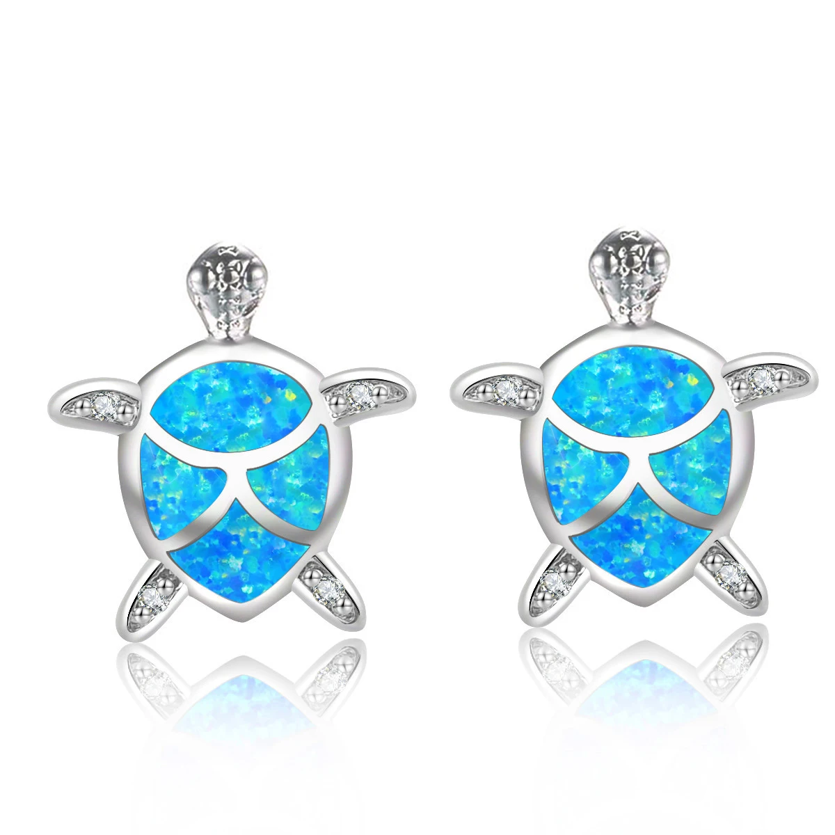 CiNily Fashion Blue Fire Opal Stud Earrings Silver Color Turtle Earrings Cute Animal Earring Ocean Jewelry Gifts for Woman