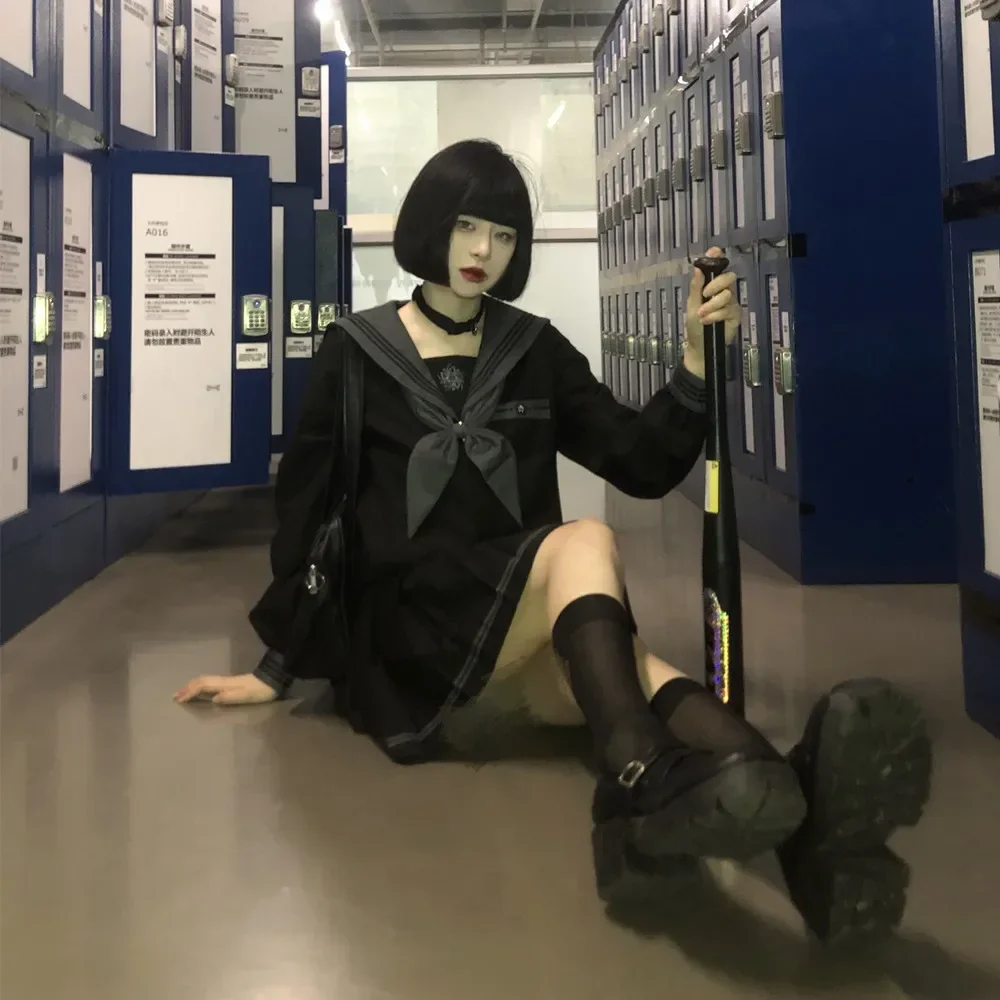 Uniformes de marin japonais et coréens, uniformes orthodoxes jk, vêtements moyens pour filles males foncées, tenues scolaires d'automne et d'hiver pour femmes