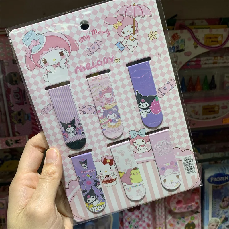 Sanrio Cartoon Magnetic Bookmark Kawaii Kuromi Pachacoo Melody Cinnamoroll Double-sided Bookmark Refrigerator Sticker Wholesale