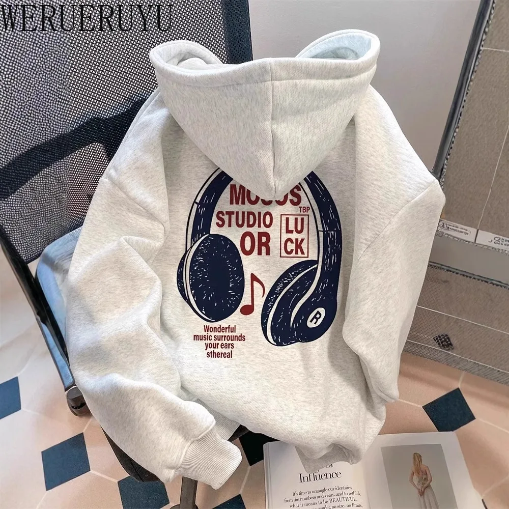 Graphic Print Hoodies Long Sleeve Pullover Top Y2k Clothes Autumn Winter Streetwear Vintage Loose Hoodie Sweatshirts Women 2025