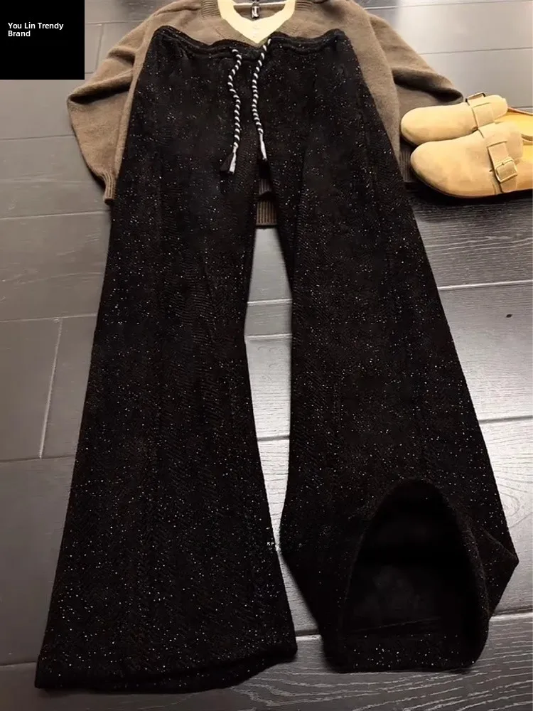 

Мужские зимние вельветовые трикотажные брюки с зигзагообразным узором, прямые, с легким расклешением, повседневные, молодежные, со средней посадкой на талии