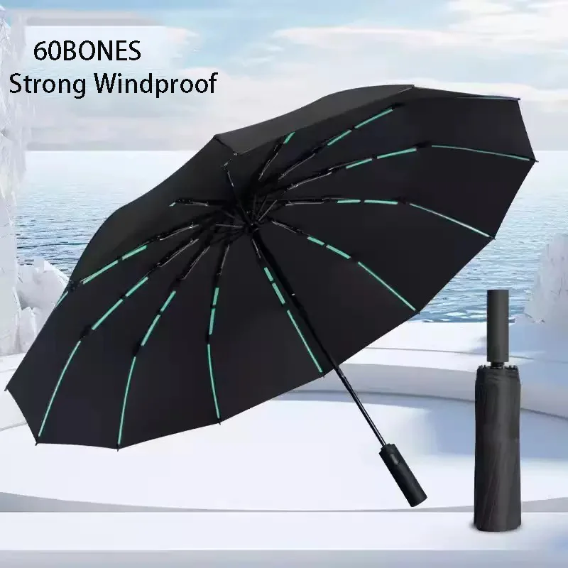 Paraguas súper a prueba de viento de 60 huesos, paraguas para todo tipo de clima, paraguas de negocios automático de gran tamaño para hombres, protección UV, sombrilla para mujeres