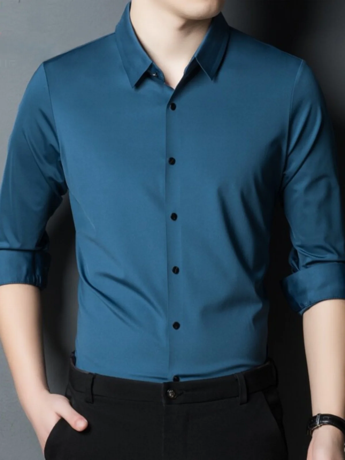 

Pierre Cardin Men's Pure Color Silk Shirt Long Sleeve No Ironing Anti-Wrinkle Business Casual High-End Tussah Silk Blouse