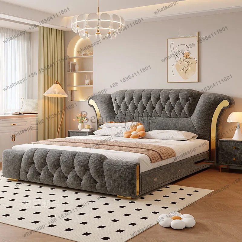 FG Double Bedroom Bed Frame Luxury Storage Castle Design Wooden European Massage Bed Space Saving Sleeping Cama Home Furniture