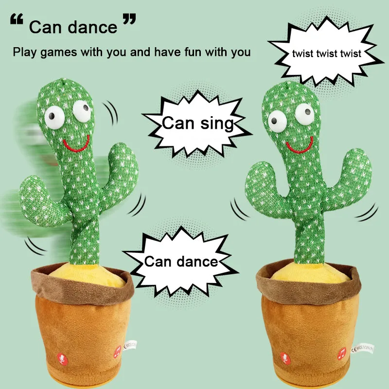 Juguetes de Cactus parlantes para bailar, canto, grabación de imitación, repetición de lo que dices, juguete de peluche brillante para bebés, niños y niñas con ropa