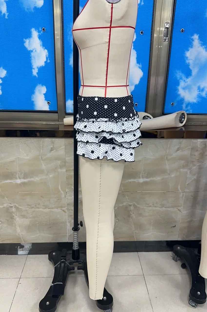 Women's Summer Slim Shorts Dot Print Low Waist Tiered Ruffled Bodycon Short Pants
