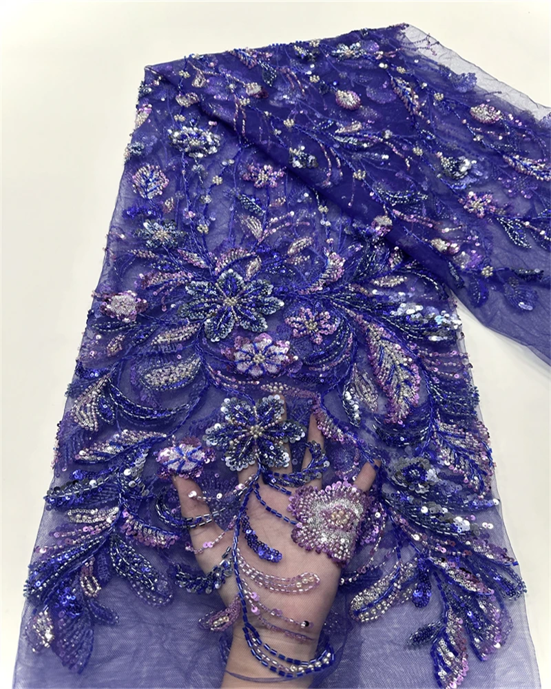 

Luxury Evening Dresses 2025 High Quality Embroidery French Lace Fabric African Sequins Beaded Tulle Lace Fabric For Sewing