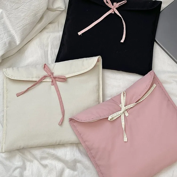 

New Korean Style Cotton Padded Computer Bag, Ballet Style Bow Inner Bag, Ins, Same Pink Flat Bag