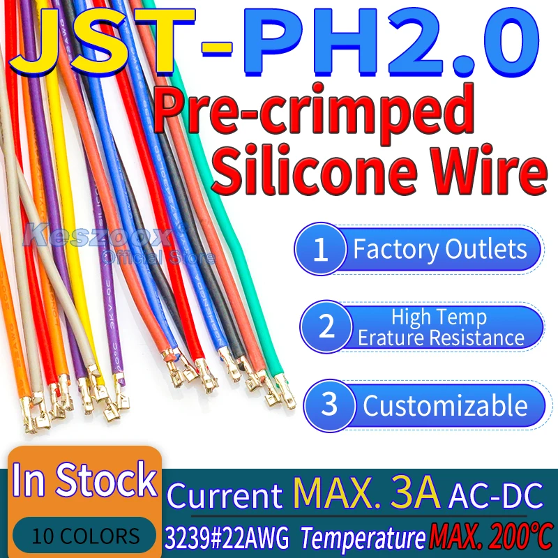 

JST PH2.0mm Pre-Crimped Silicone Cable Wire 22AWG Copper Wire High TempErature Resistance Cable Crimp Terminals PHR2.0 Connector