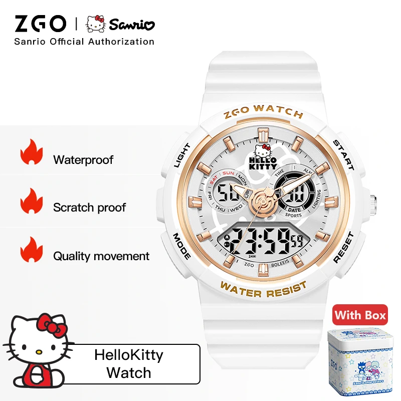 ZGO X Sanrio Olá Kitty Estudantes do Ensino Médio e Médio Meninas Relógio Eletrônico Adolescente Impermeável Luminosa Relógios Presente 862