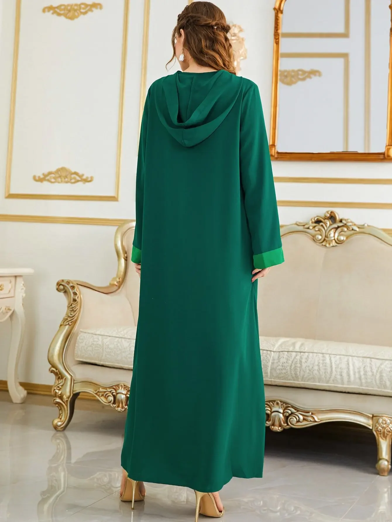 Eid Dubai Luxury Abaya Green Muslim Long Dress Saudi Gulf Abayas for Muslim Women Turkish Party Islamic Outfit Moroccan Djellaba