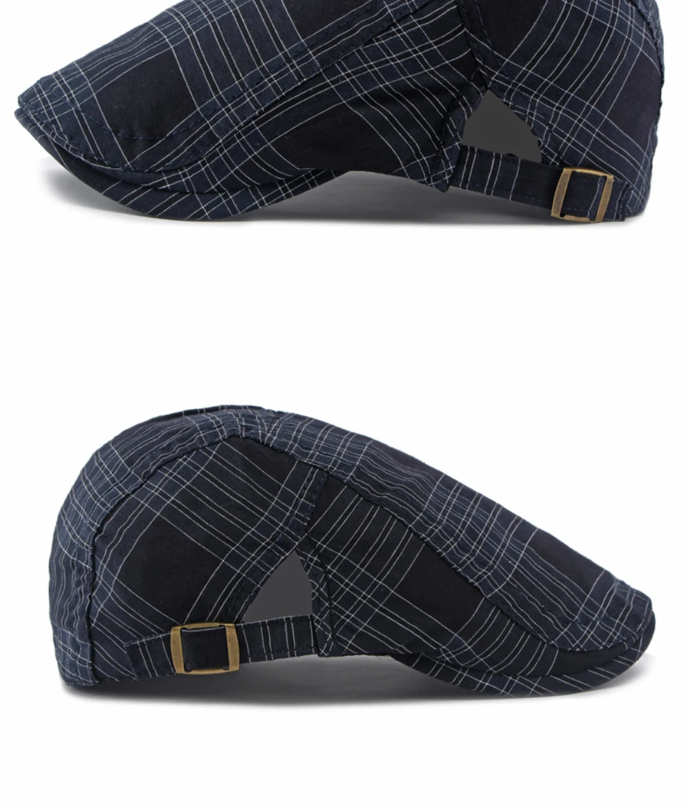 HT5139 Herren- und Damen-Baskenmütze, Retro-Künstler-Malermütze, Unisex-Karo-Flatcap, Frühling-Sommer, verstellbare Baskenmütze – Detail 8