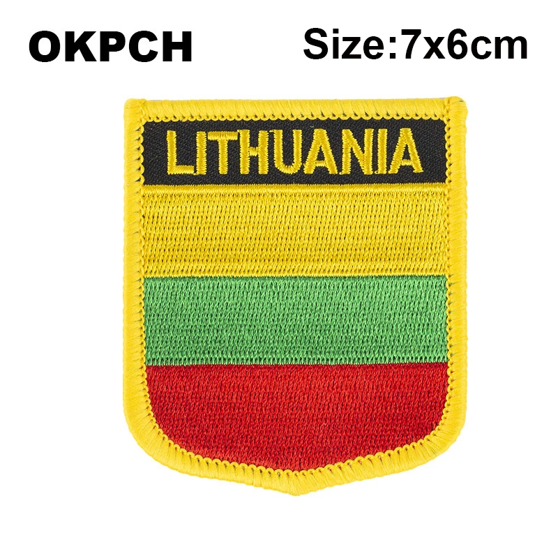 Lithuania Flag Shield Shape Iron on Embroidery Patches Saw on Transfer Patches Sewing Applications for Clothes Back Pac