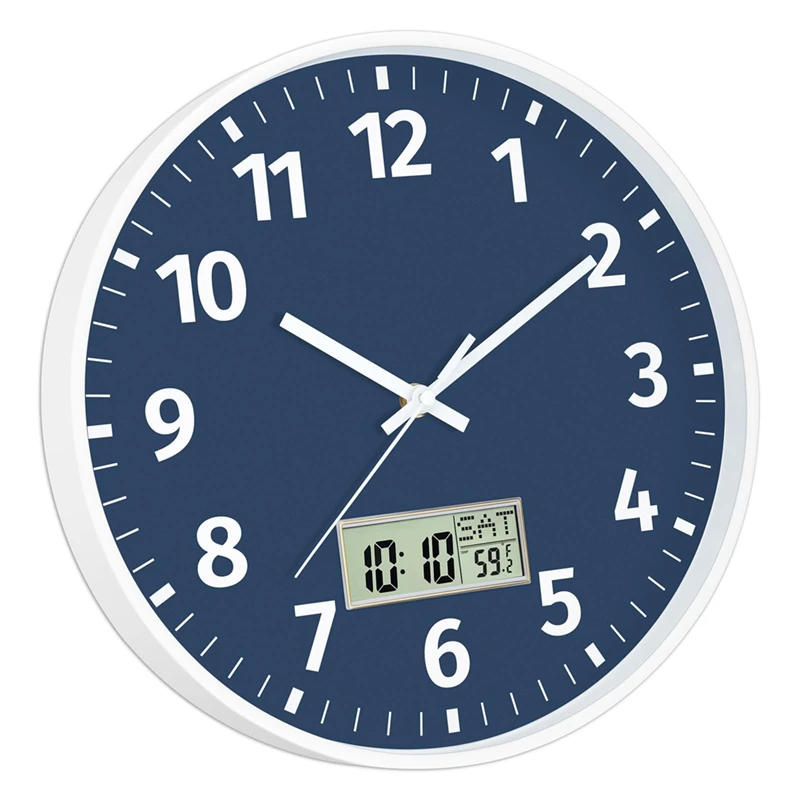 Digital Wall Clock With Time, Day Of Week And Temperature, Silent Non-Ticking Battery Operated Round Digital Wall Clock