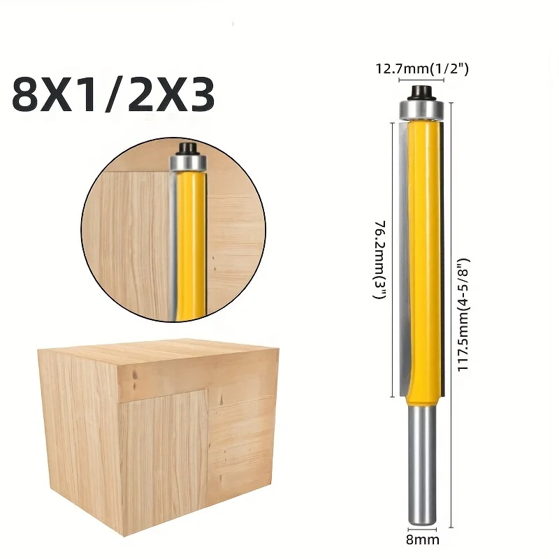 Gambo da 1 pezzo da 8mm esteso con punta del Router di rifilatura del cuscinetto, fresa per la lavorazione del legno per la rifilatrice del bordo