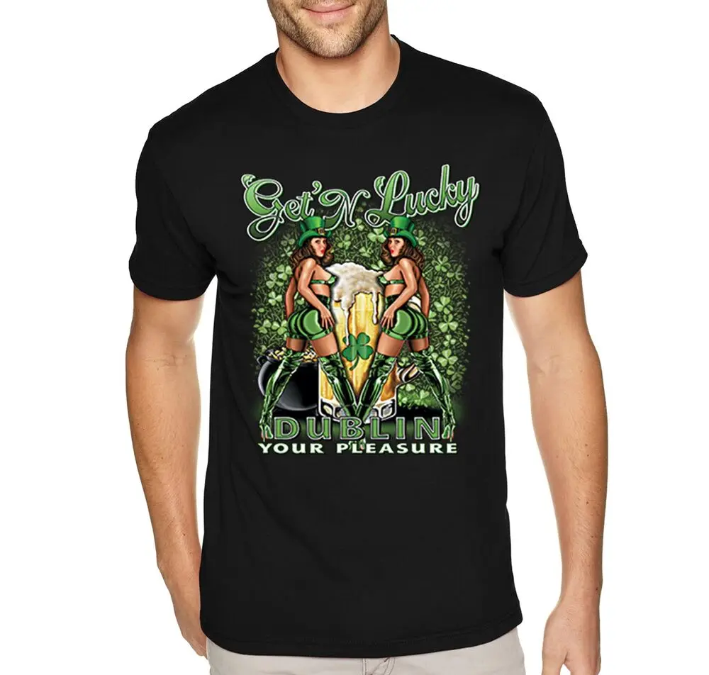 Mens Get N' Lucky Dublin Pleasure Pinup Beer Irish St. Patrick's Day T-Shirt Unisex T-shirts For Men Women