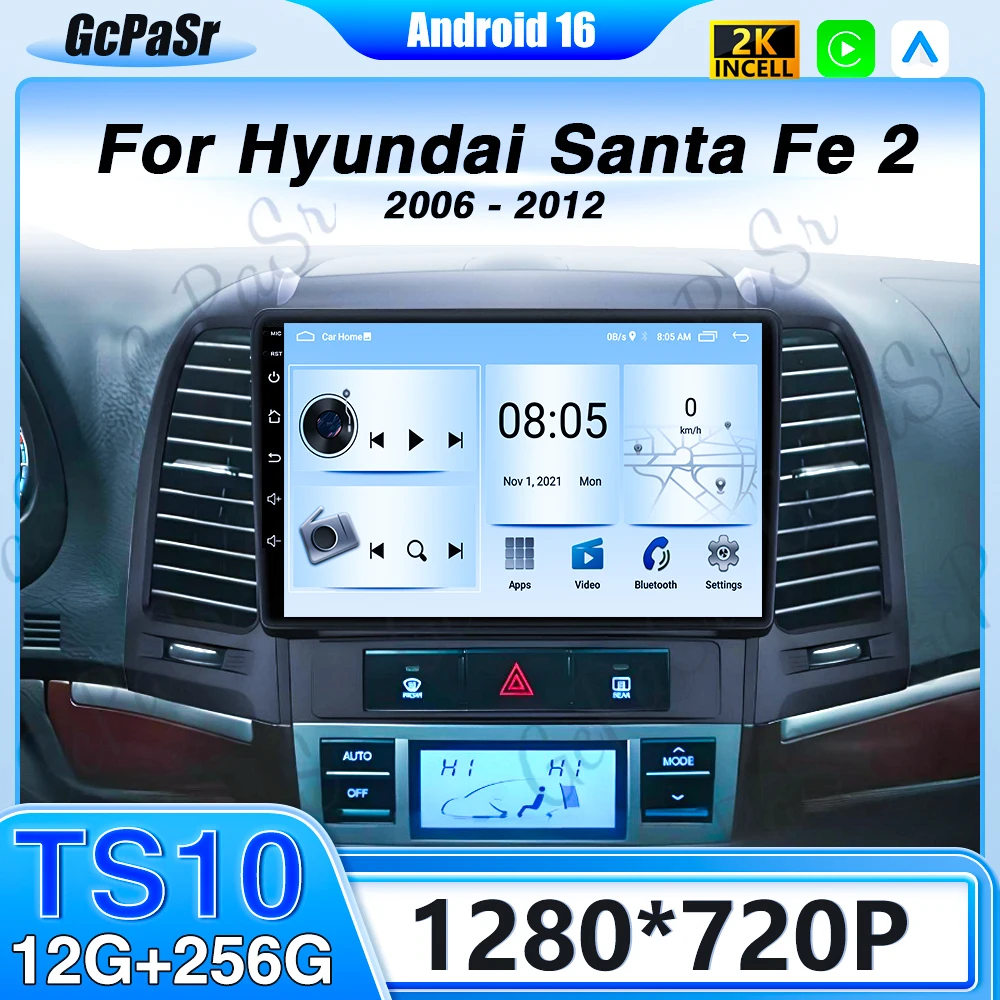 

For Hyundai Santa Fe 2 2006 2007 2008 2009 2010 2011 2012 Android Auto 8Core CPU Multimedia Player GPS Navigation Stereo 5G WIFI