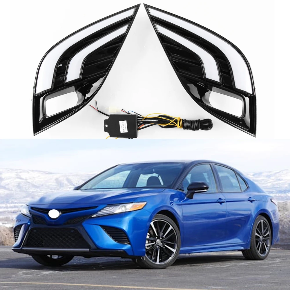 

LED DRL Car Daytime Running Light Front Bumper Fog Lamps Assembly w/ Turn Signal Accessories For Toyota Camry 2018 2019 2020