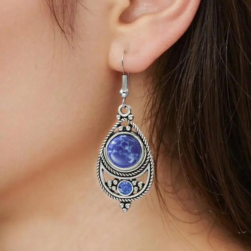 2 Stück Vintage Ethno-Bohemia Steinbesetzte Anhänger für Damen Ohrringe Halsketten Charms für DIY Schmuckherstellung Zubehör – Detail 2
