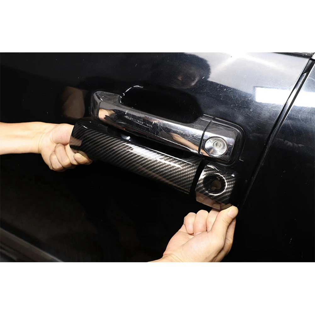 8Pcs Car Door Handle for Toyota Sequoia Door Handle Outside Smooth Carbon Fiber Pattern Auto