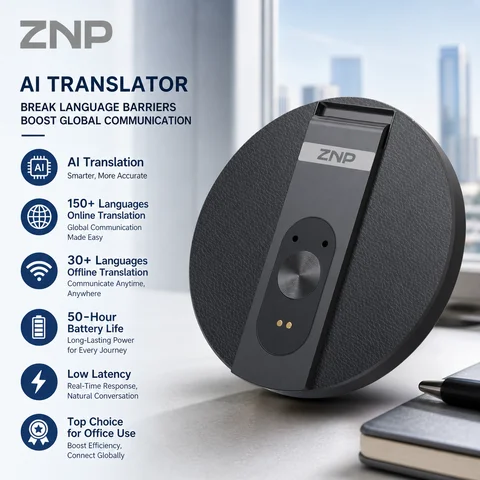 Tradutor de Voz AI Ultra-fino ZNP, Instantâneo, Profissional, Portátil, Sem Fio, Suporte Magnético para Telefone, 50 Horas de Reprodução para Escritório