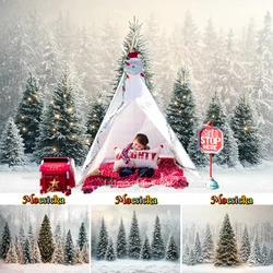 Winter Snowy Pine Forest Background Photography Christmas Snow Scene Backdrop Kids Family Outdoor Artistic Portrait Photo Studio