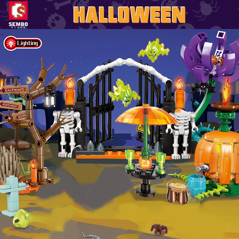 

SEMBO BLOCK 4-in-1 Halloween Gifts Pumpkin Toys Bricks Party Lighting Building Blocks DIY Roleplay STEM Model Kits Kids