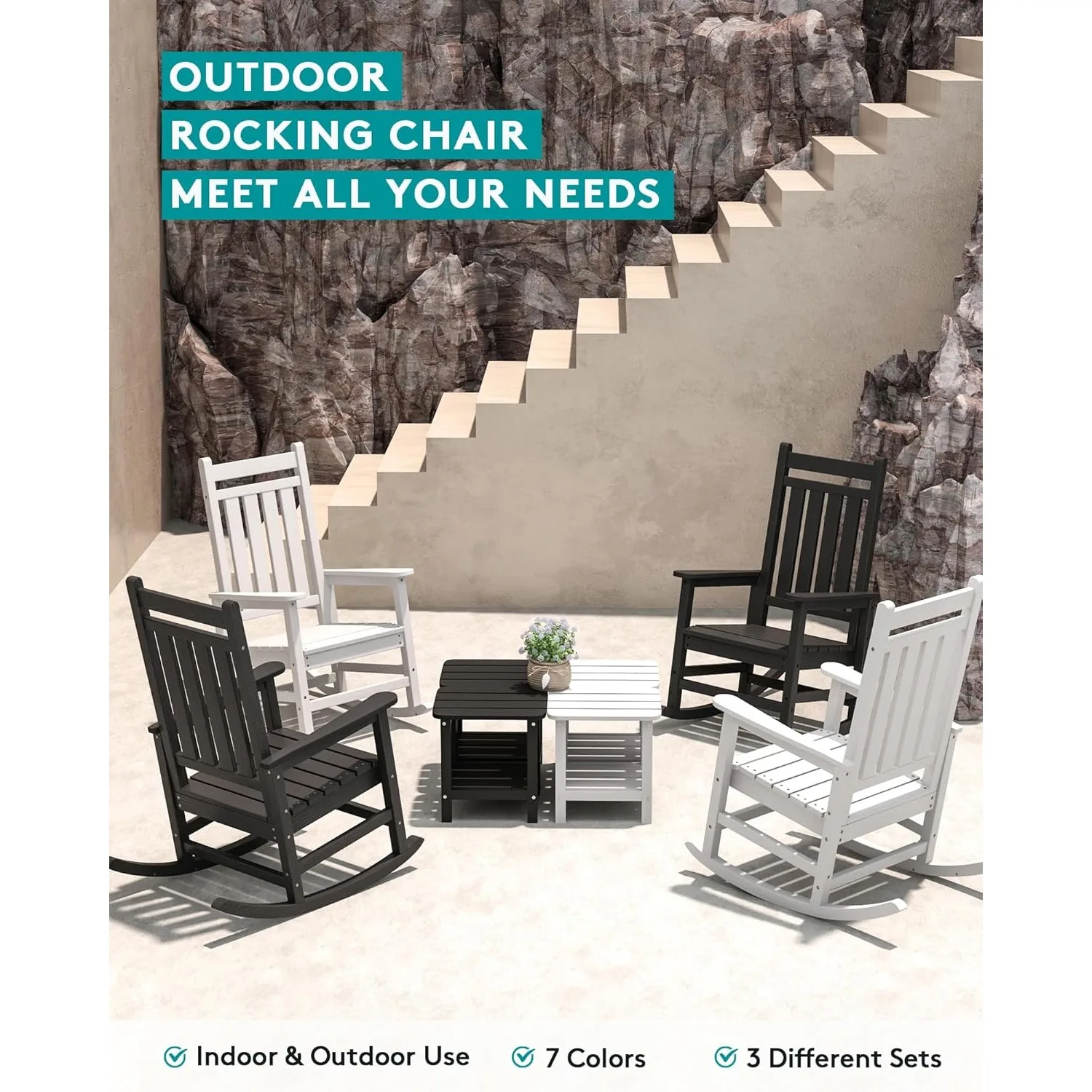 كرسي هزاز خارجي، كرسي هزاز HDPE للبالغين، هزازات الشرفة لجميع الأحوال الجوية لحديقة الحديقة، أبيض #6