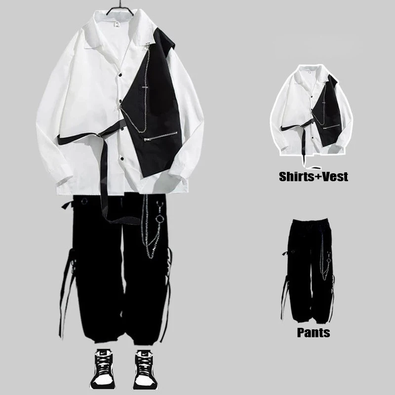 ARENS Techwear Men's Sets Cargo Pants Men's Shirt Kit Long Sleeve Shirts Korean Streetwear Hip Hop Harajuku Spring